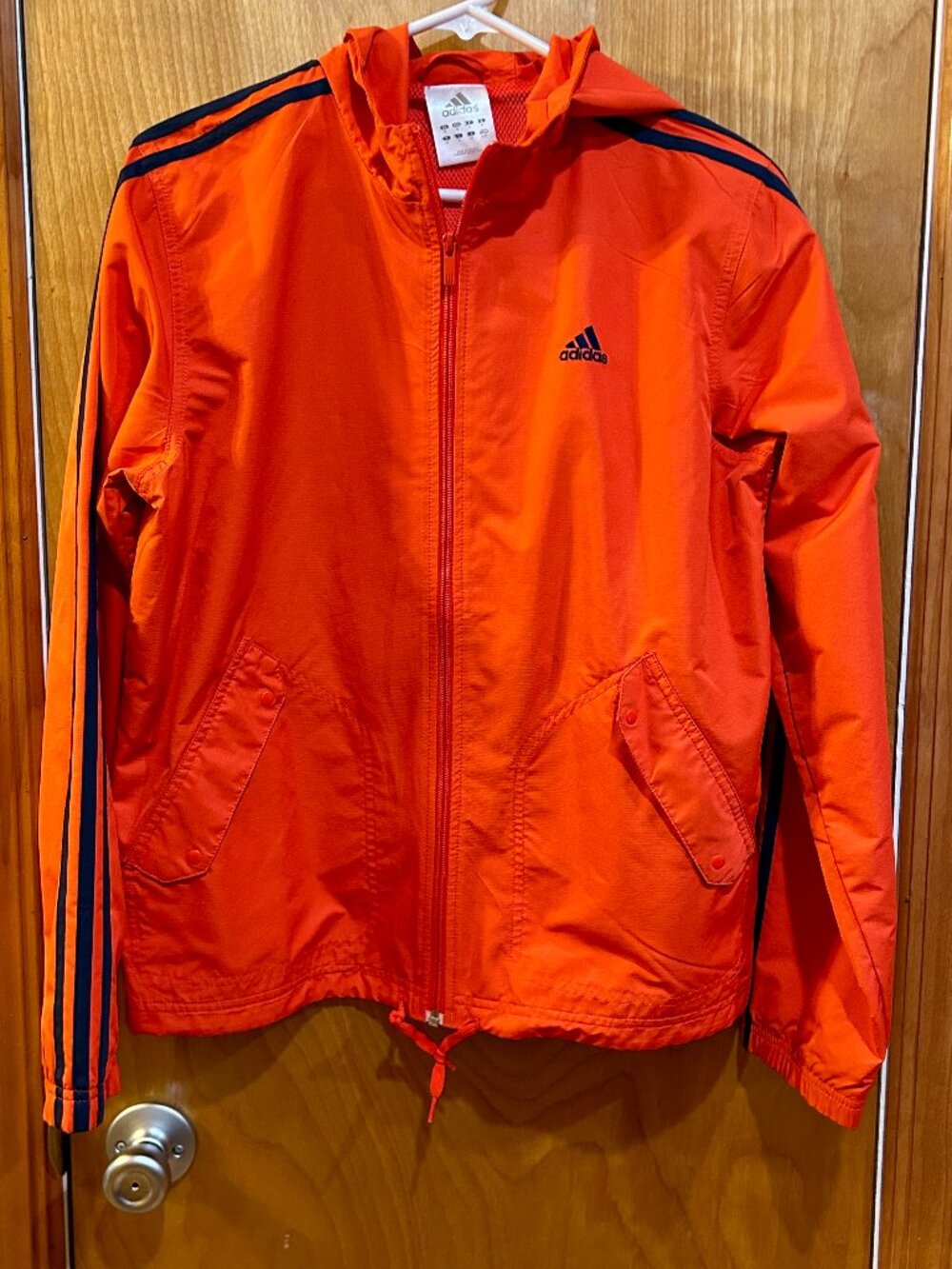 Vintage Adidas Men's Medium Windbreaker Jacket - Orange and Navy Blue - Full Zip